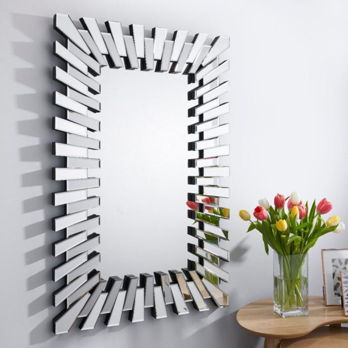 Starburst Silver Rectangular Modern Wall Mirror